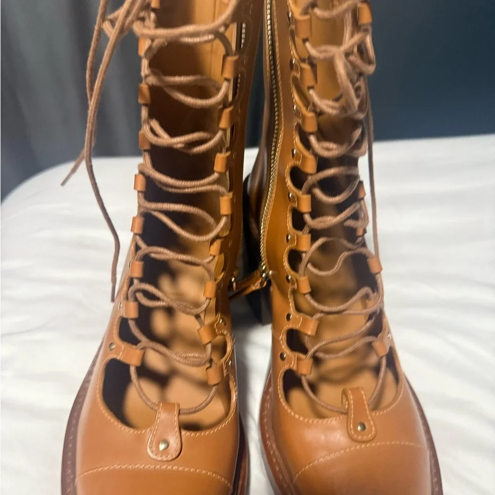 Chloe May Brown Lace-Up Women's Boots - Picture 1 of 4